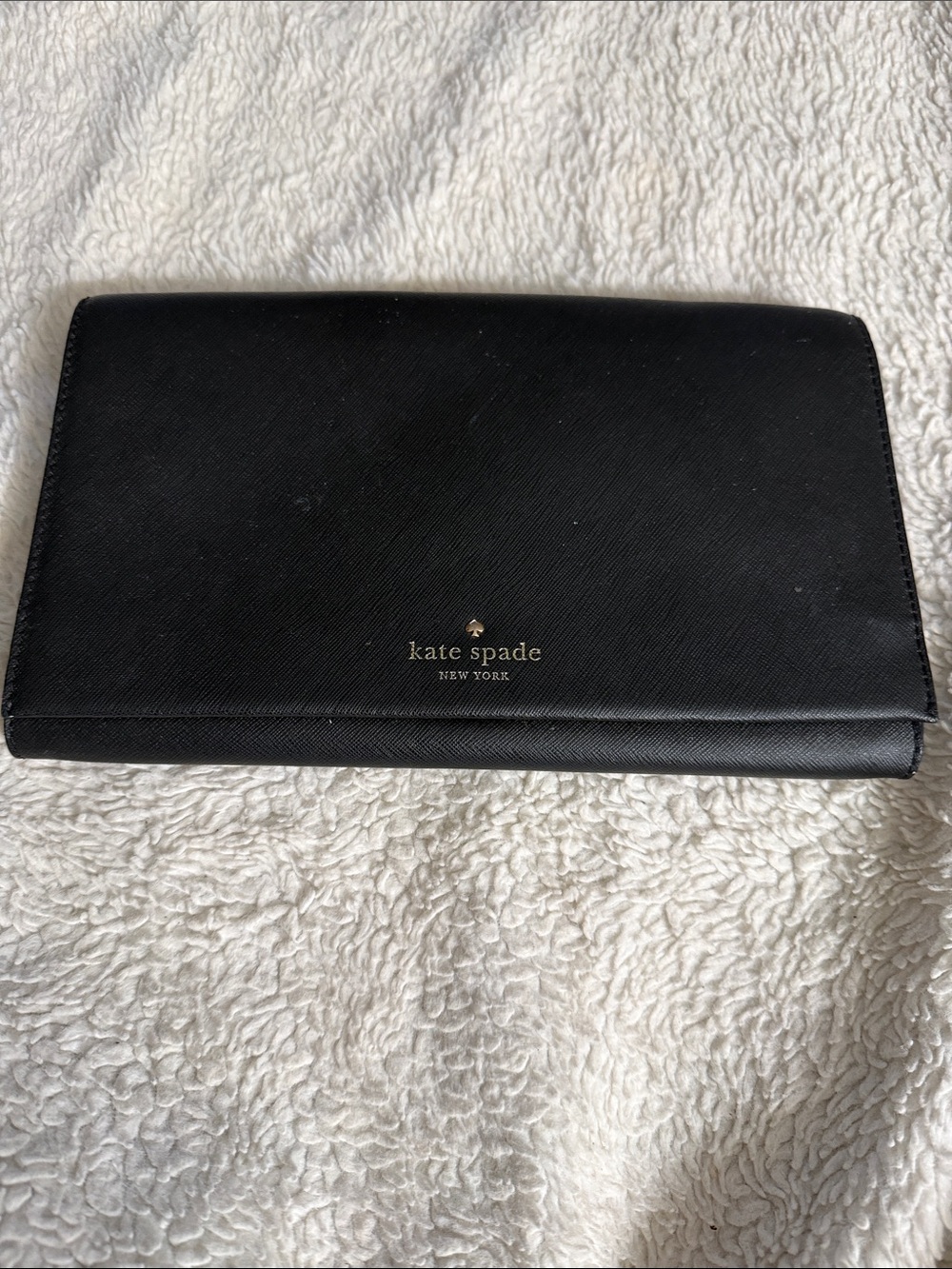 kate spade Black Saffiano Leather Card Holder with Gold Logo